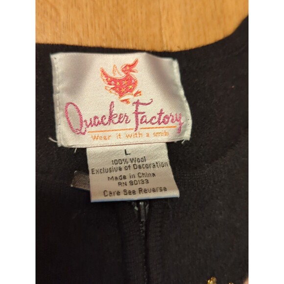 Quacker Factory Sweater Womens Large Wool Black Beaded Appliqué Angels Zip - Picture 7 of 9